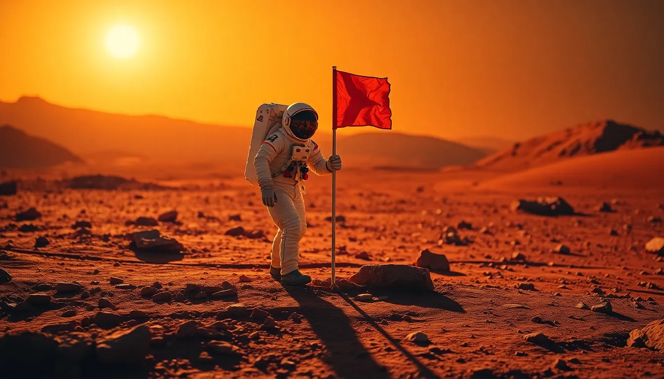Astronaut Planting Flag on Mars