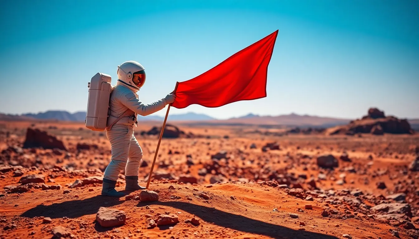 Astronaut Planting Flag on Mars