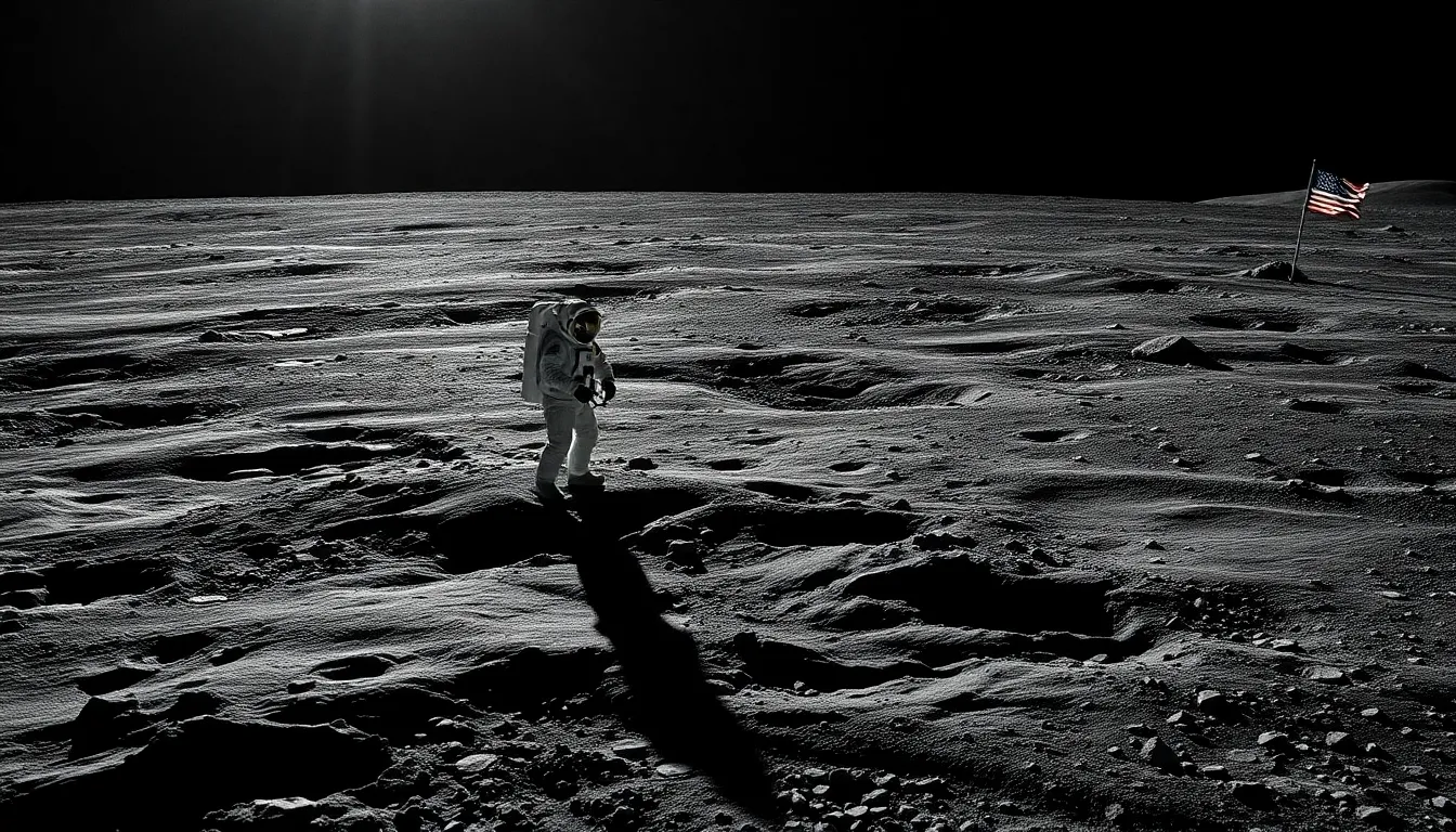 Astronaut Planting Flag on Lunar Surface