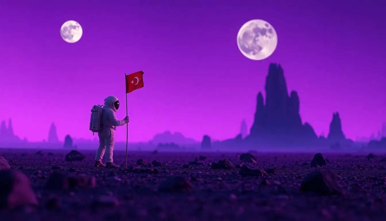 Astronaut Planting Flag on Alien Planet