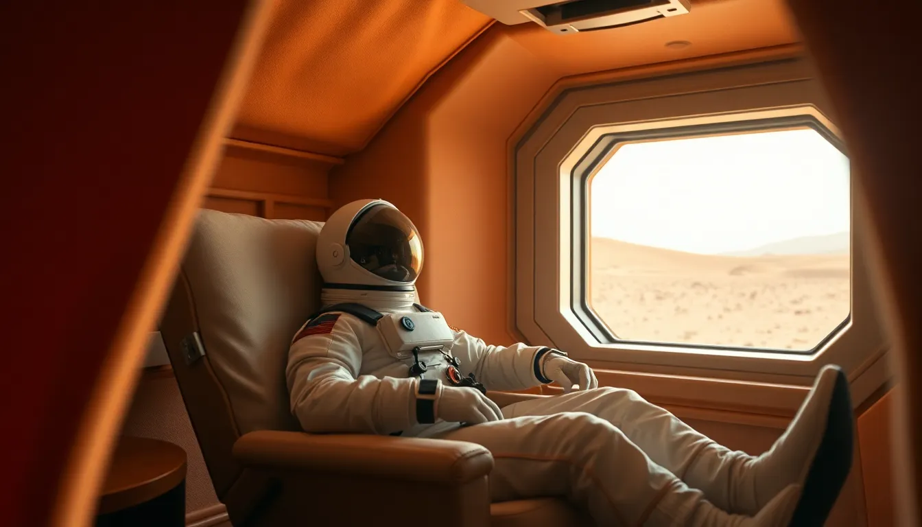Astronaut Relaxing in Habitat Module on Mars