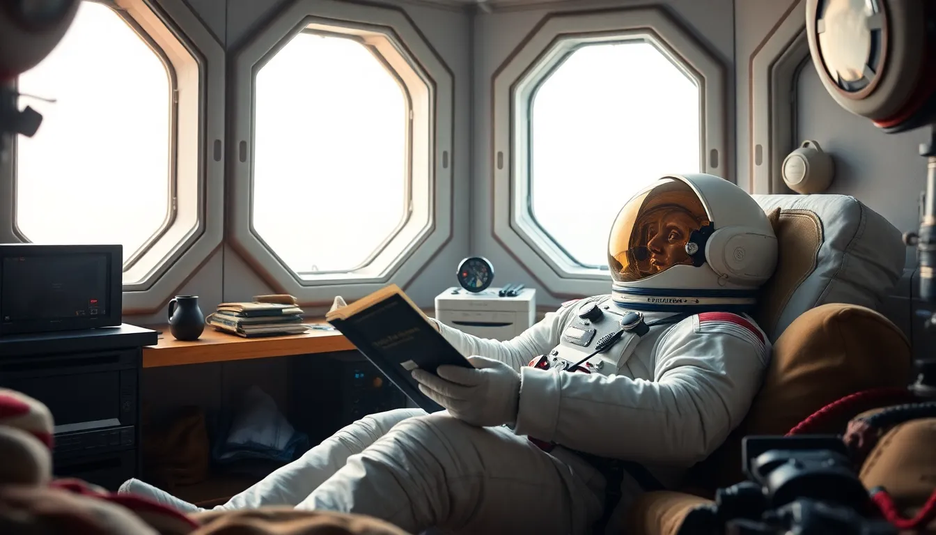 Astronaut Relaxing in Space Habitat