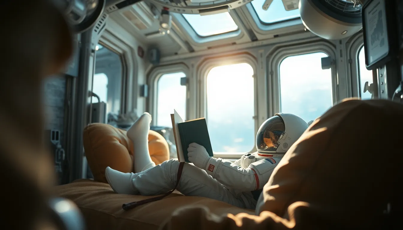 Astronaut Relaxing in Space Station