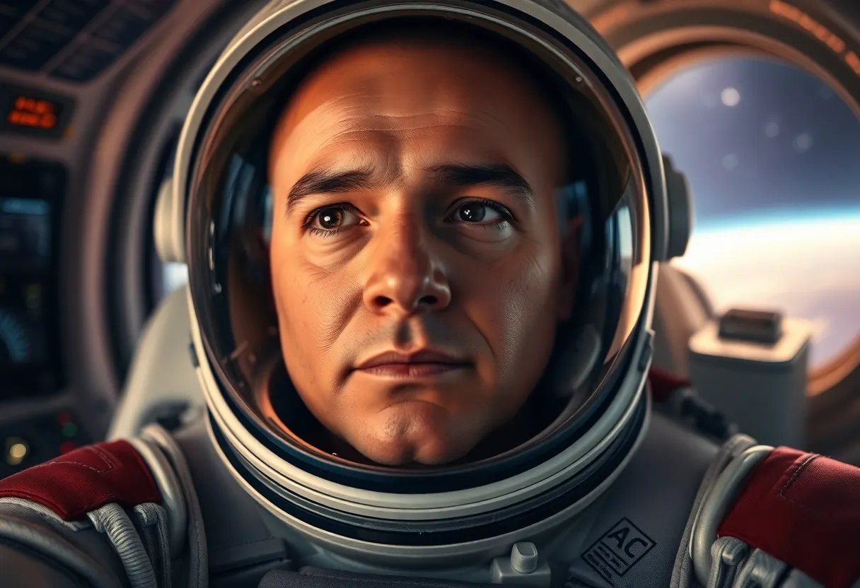 Astronaut Gazing Out of Spacecraft