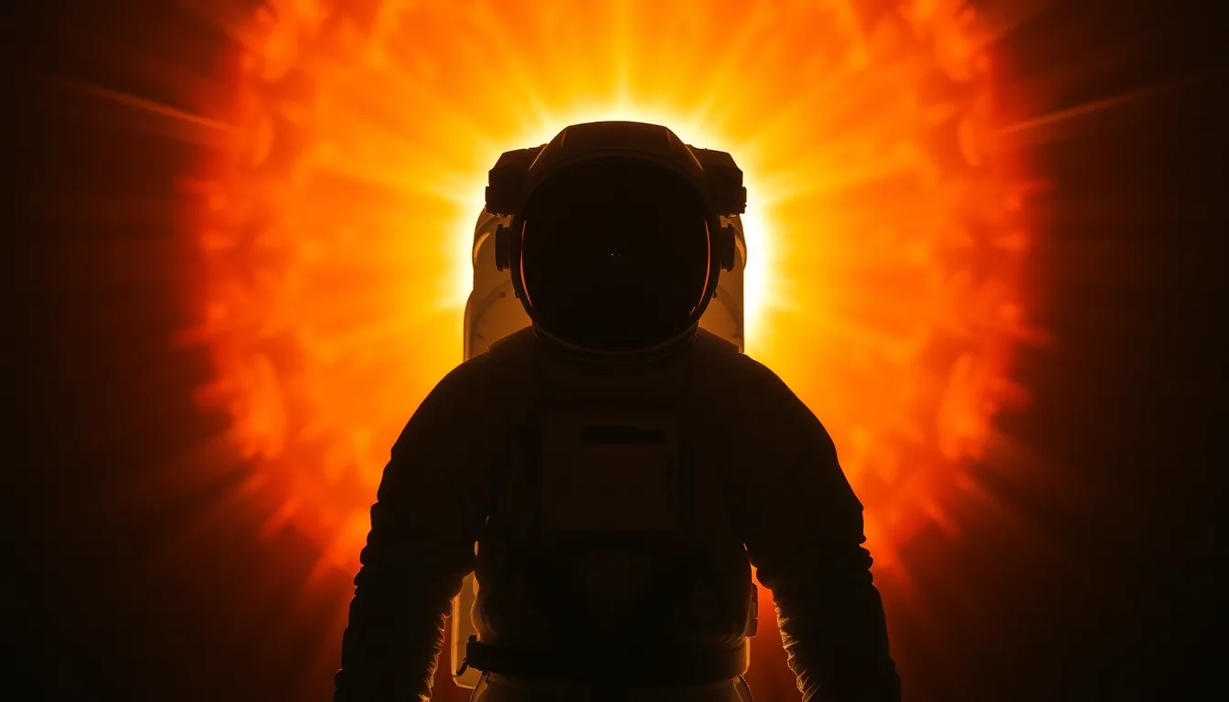 Astronaut Silhouette Against Solar Flare
