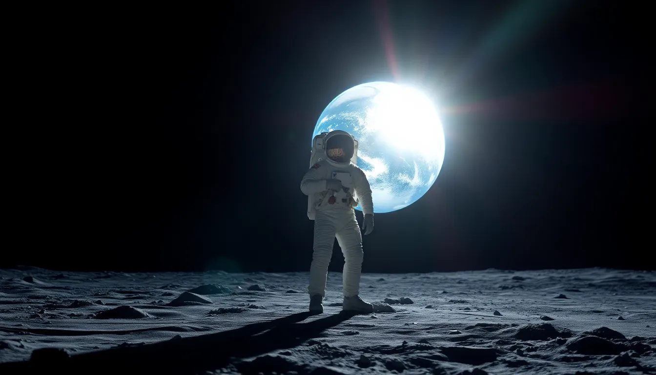 Astronaut Silhouette Against Earth Rise