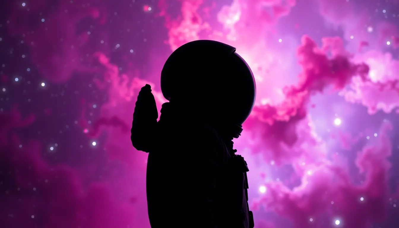 Astronaut Silhouetted Against Nebula