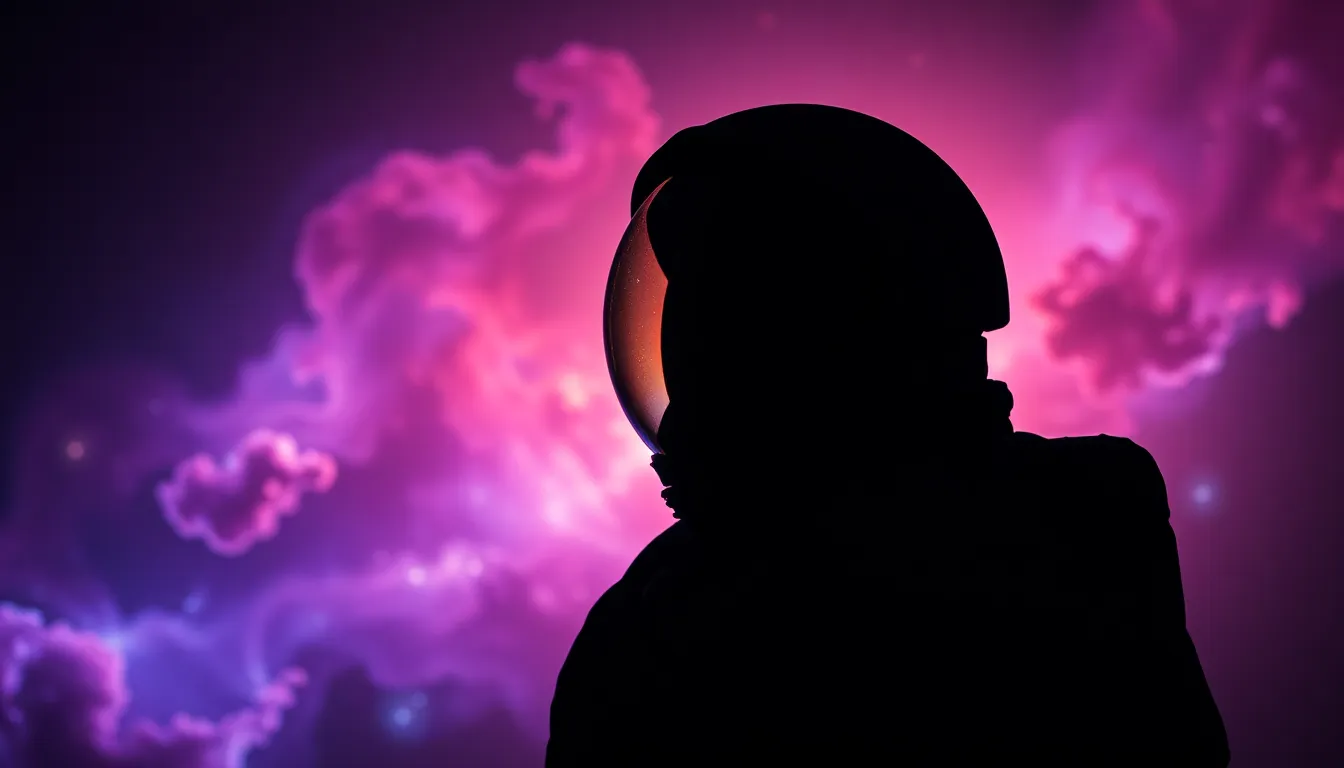 Astronaut Silhouette Against Nebula