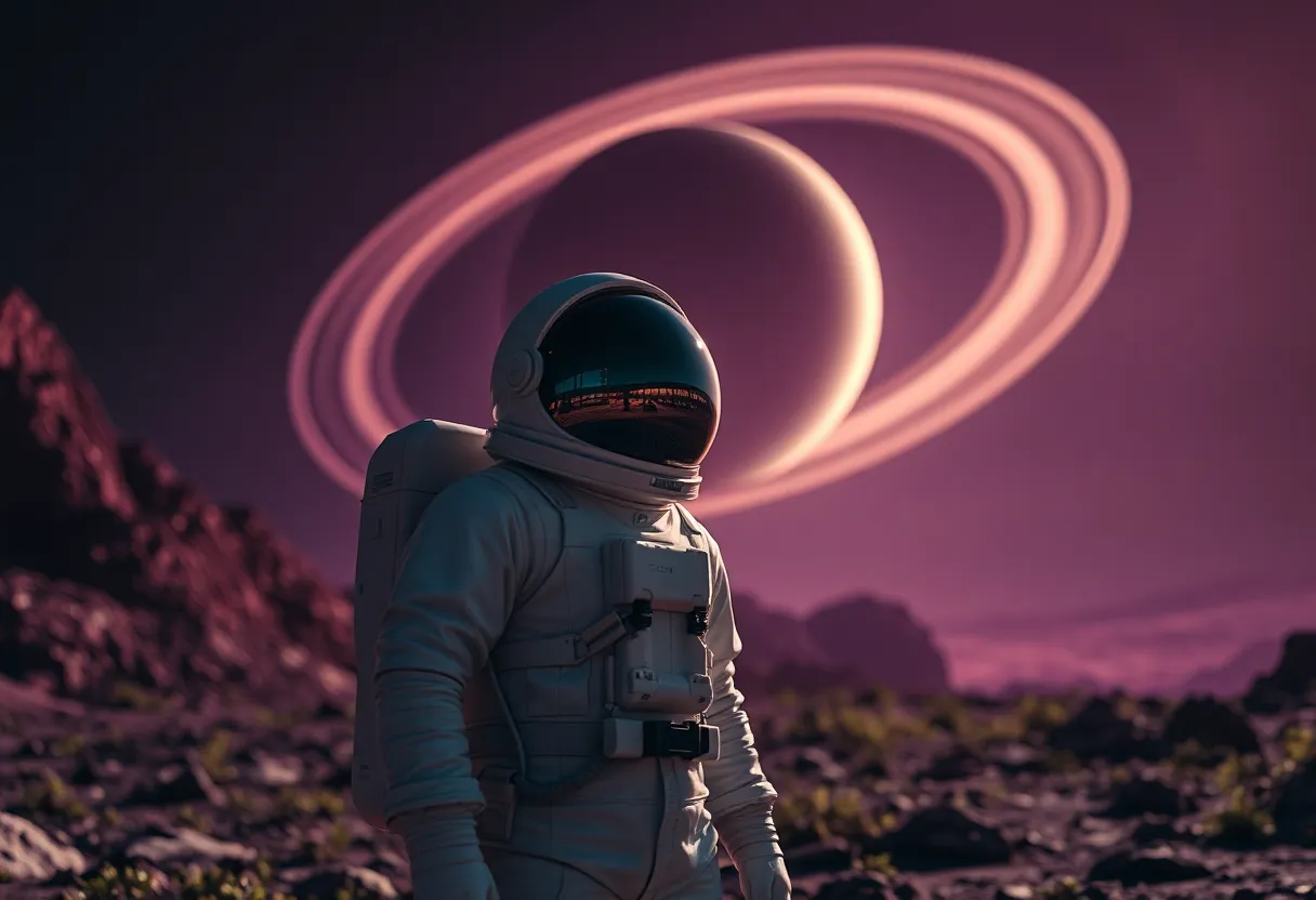 Astronaut Gazing at Gas Giant
