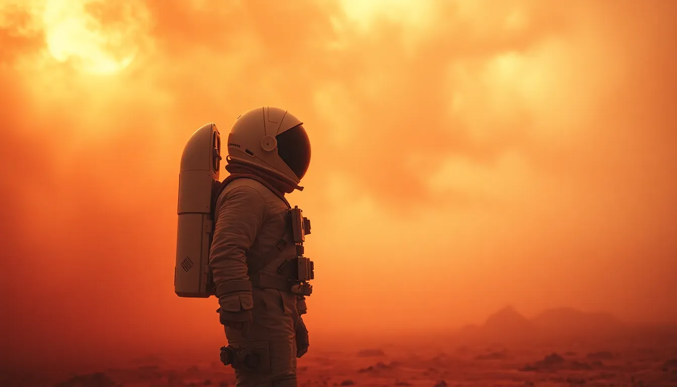 Astronaut on Mars During Dust Storm