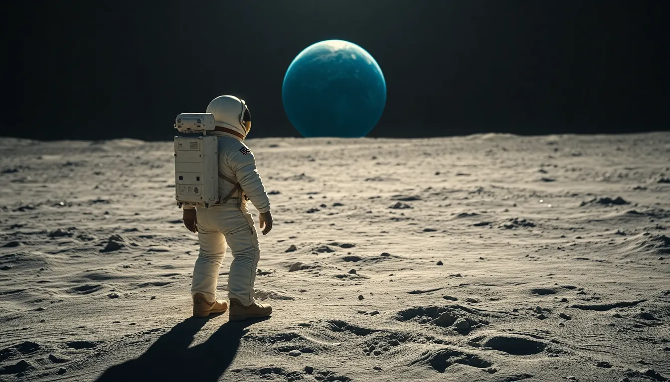 Astronaut on the Moon Gazing at Earth