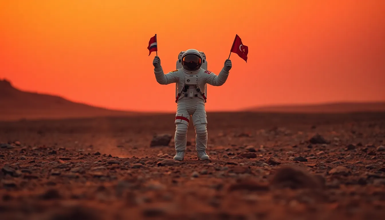 Astronaut on Mars at Sunset