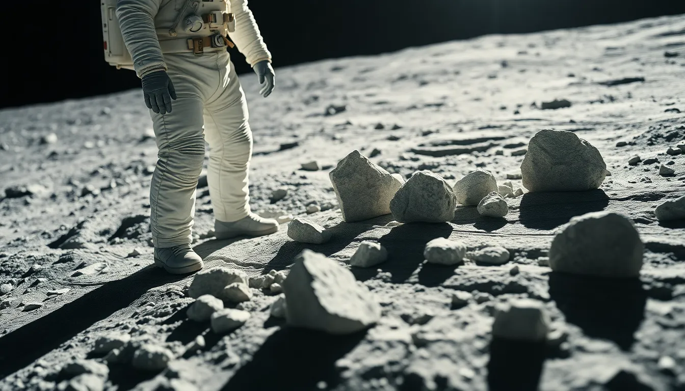 Astronaut Examining Moon Rocks