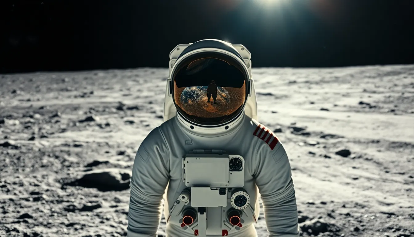 Astronaut Gazing at Earth from Moon