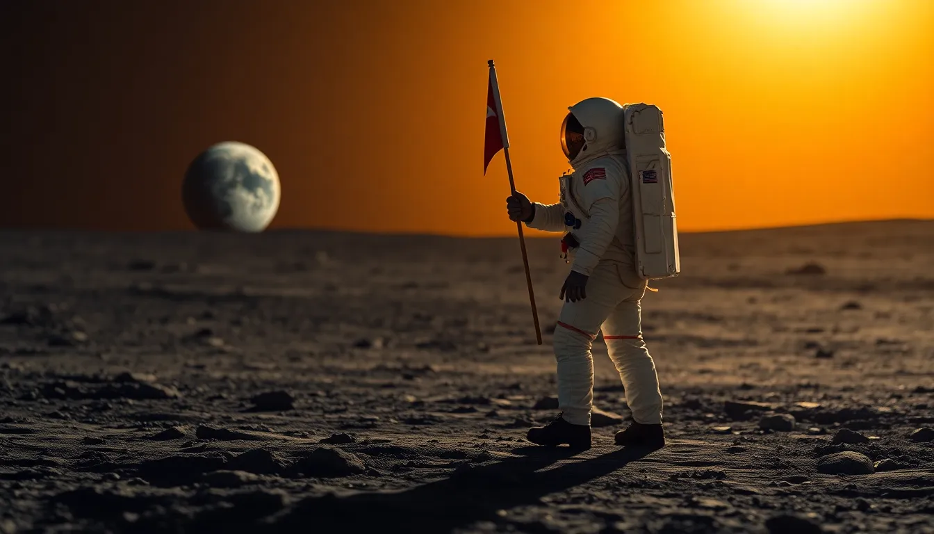 Astronaut on the Lunar Surface with Earthrise