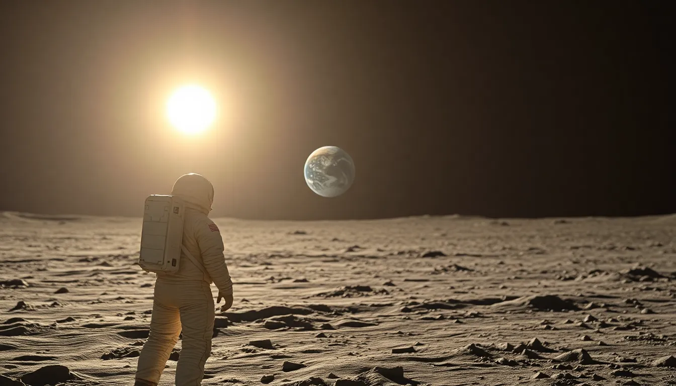 Astronaut on Moon with Earth Rising