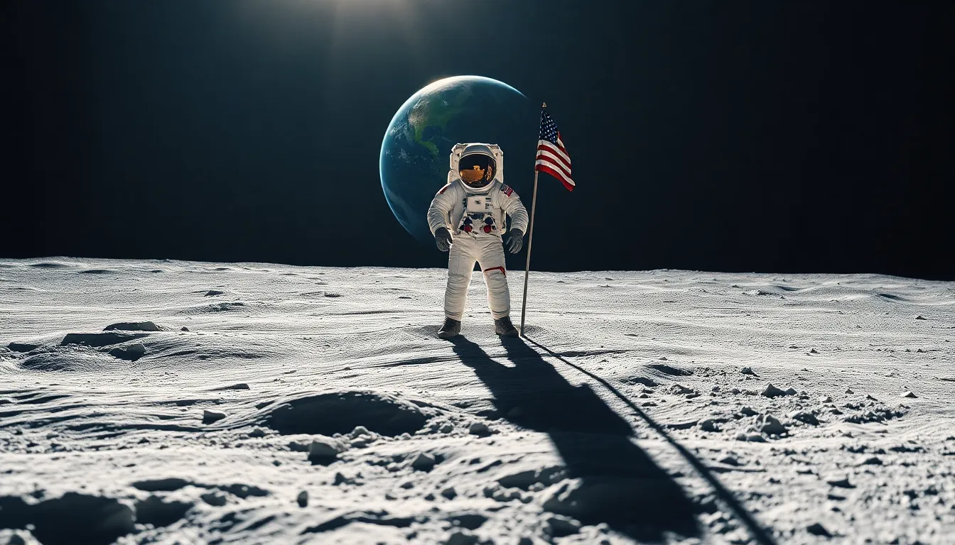 Astronaut Planting Flag on Moon