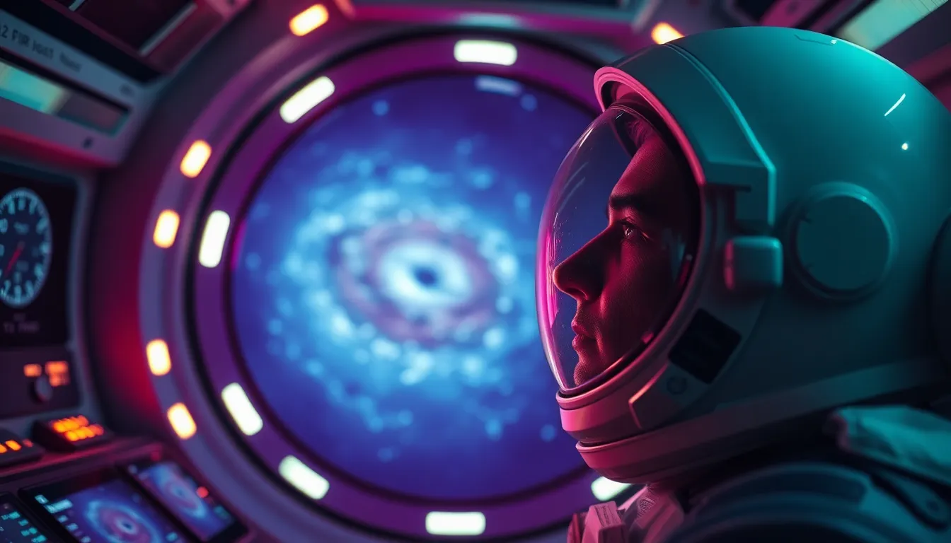 Astronaut Gazing at Distant Galaxy