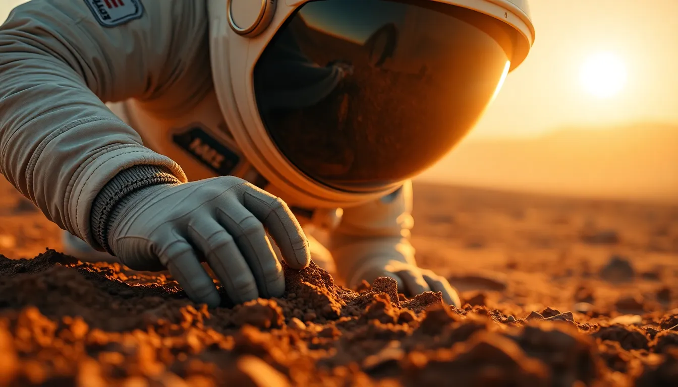 Astronaut Analyzing Soil Samples on Mars