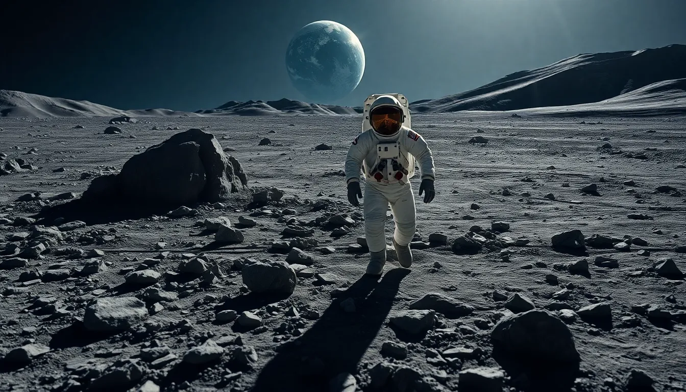 Astronaut Walking on the Moon's Surface