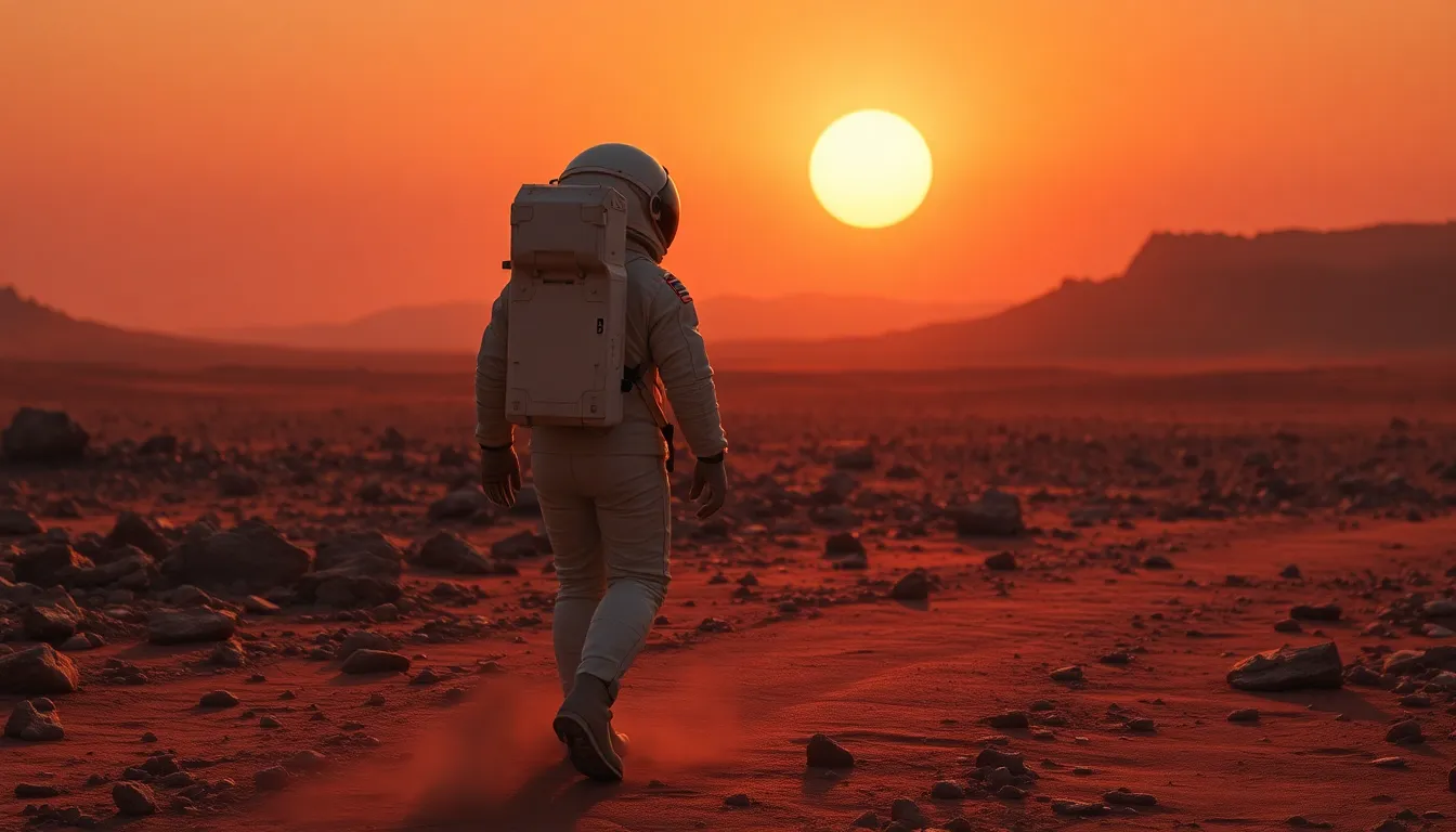 Astronaut on Mars at Sunset