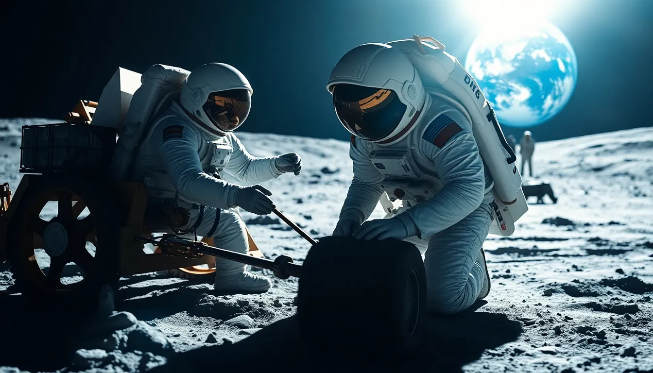 Astronaut Repairing Lunar Rover