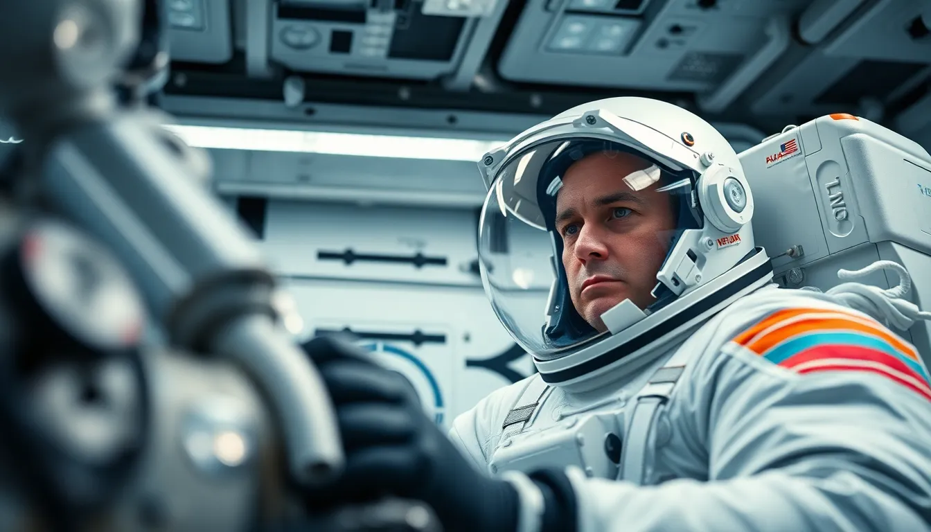 Astronaut Working On Robotic Arm In Space