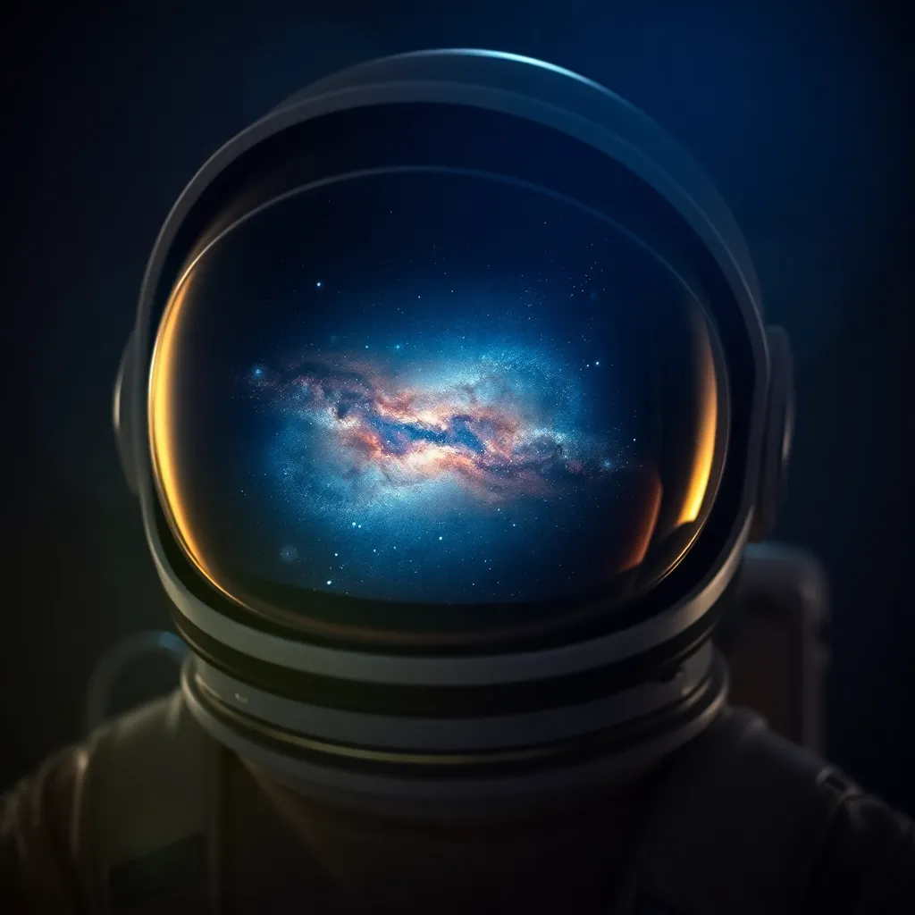 Astronaut Helmet Reflecting Galaxy