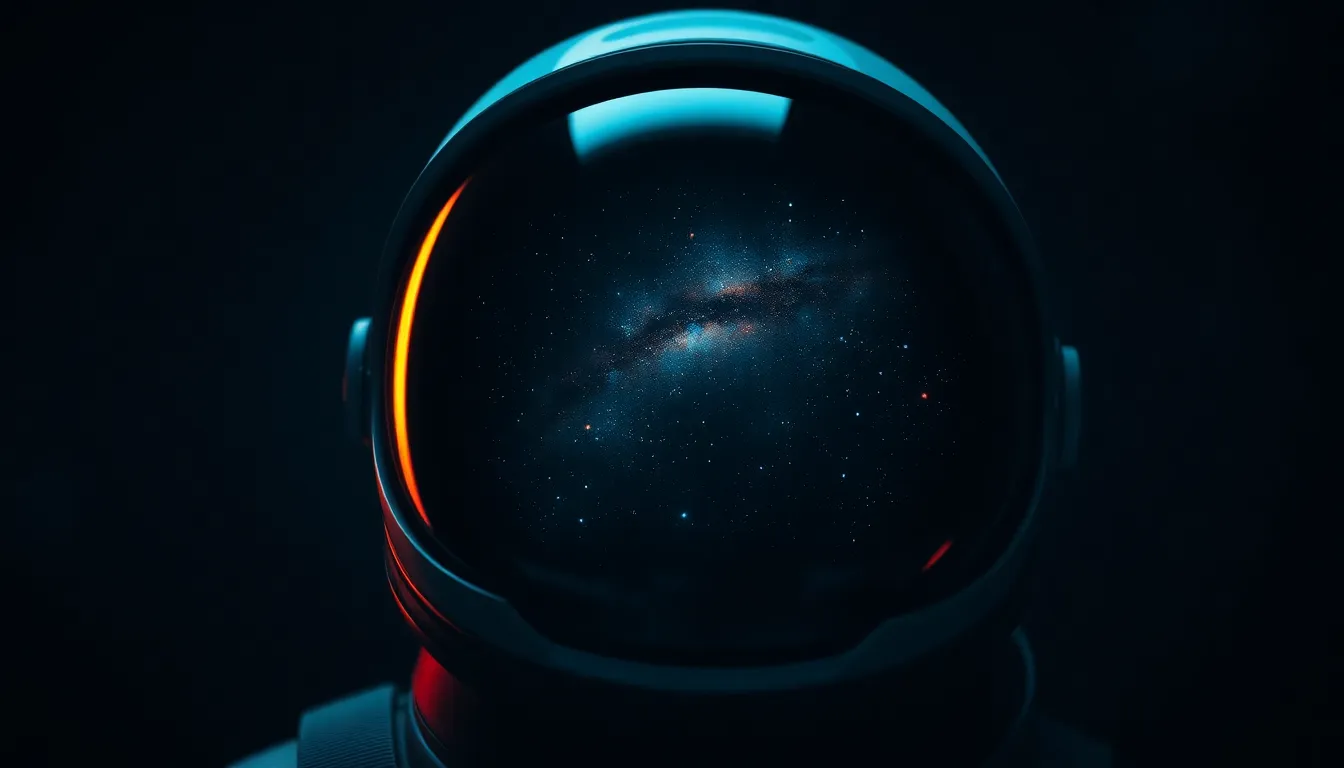 Astronaut Helmet Reflecting Cosmic Scene
