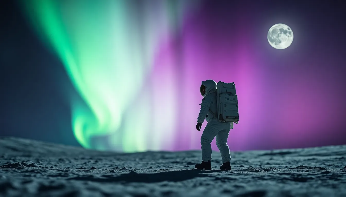 Astronaut Silhouette Under Aurora Borealis