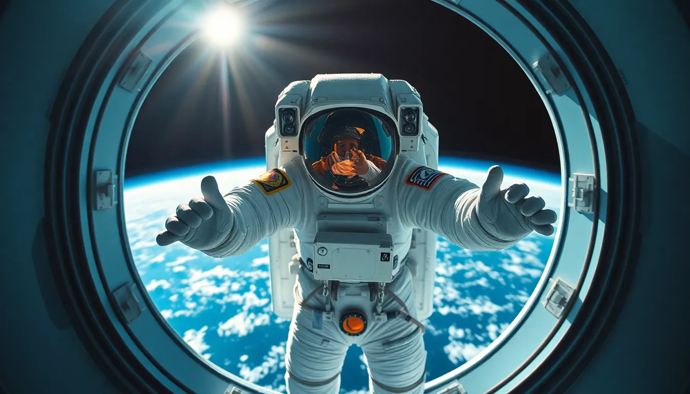 Astronaut Spacewalk Above Earth