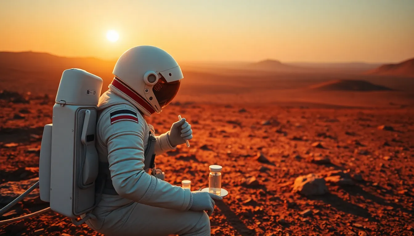 Astronaut Conducting Experiments on Mars