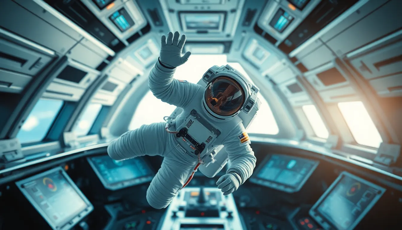Floating Astronaut Inside Spacecraft