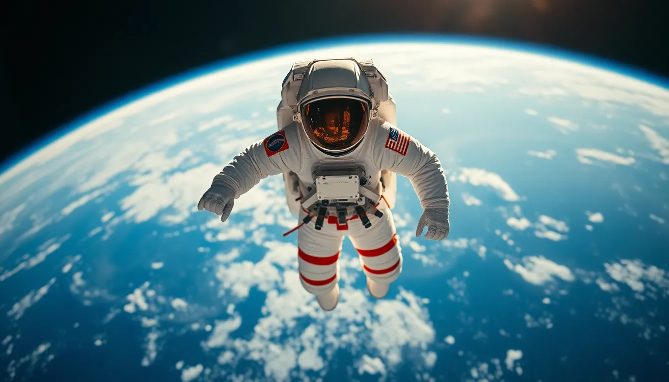 Astronaut Floating in Space Above Earth