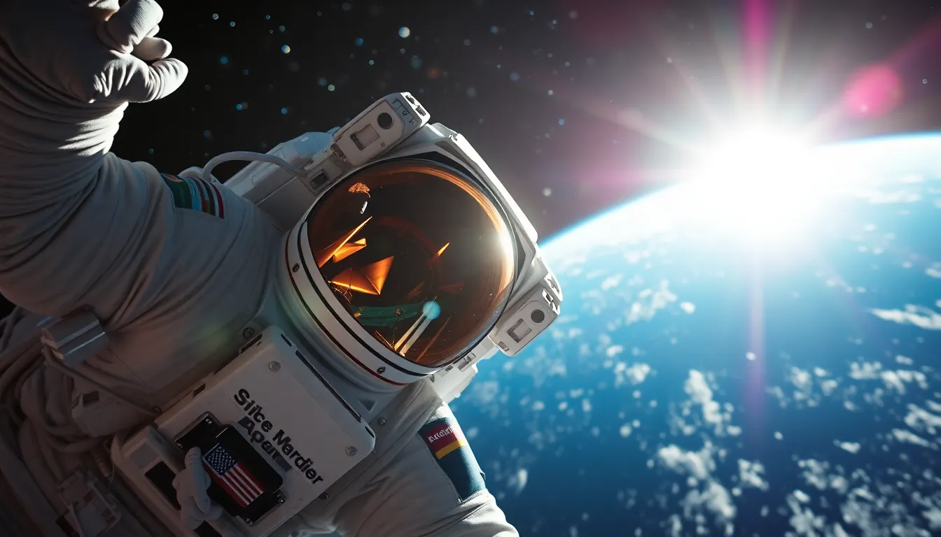 Astronaut Floating in Space with Earth Reflections
