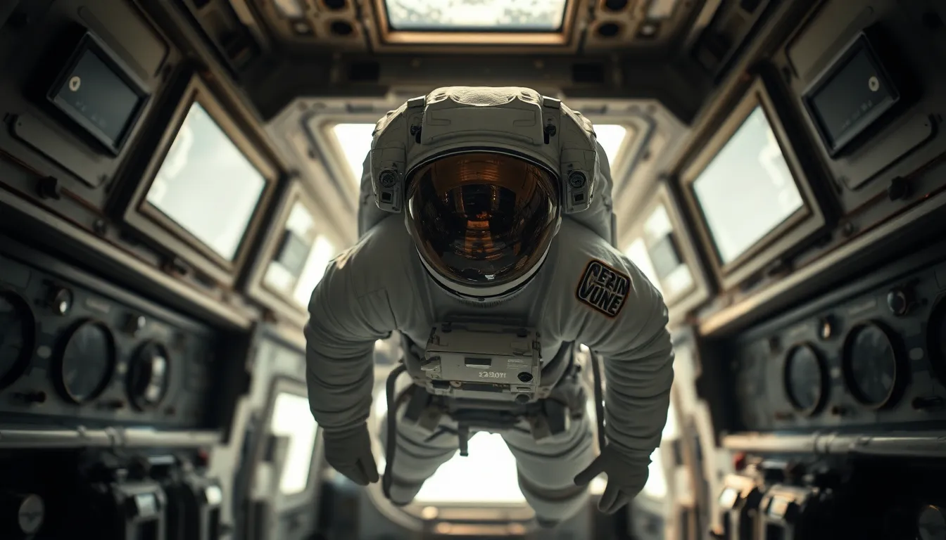 Astronaut in Spacecraft Floating in Zero Gravity