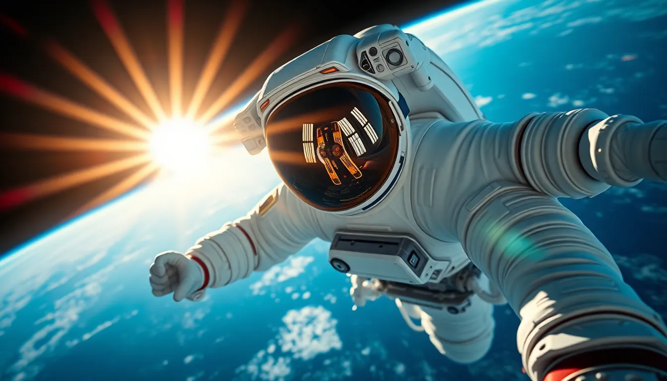 Astronaut Floating Near Space Station