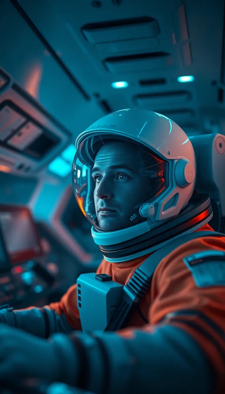 Astronaut in Futuristic Spacecraft Cockpit