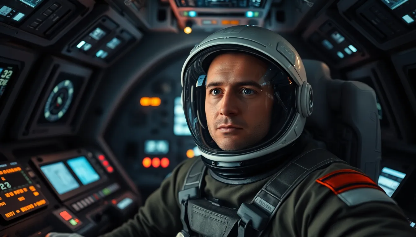 Astronaut Concentrating Inside Spaceship Cockpit