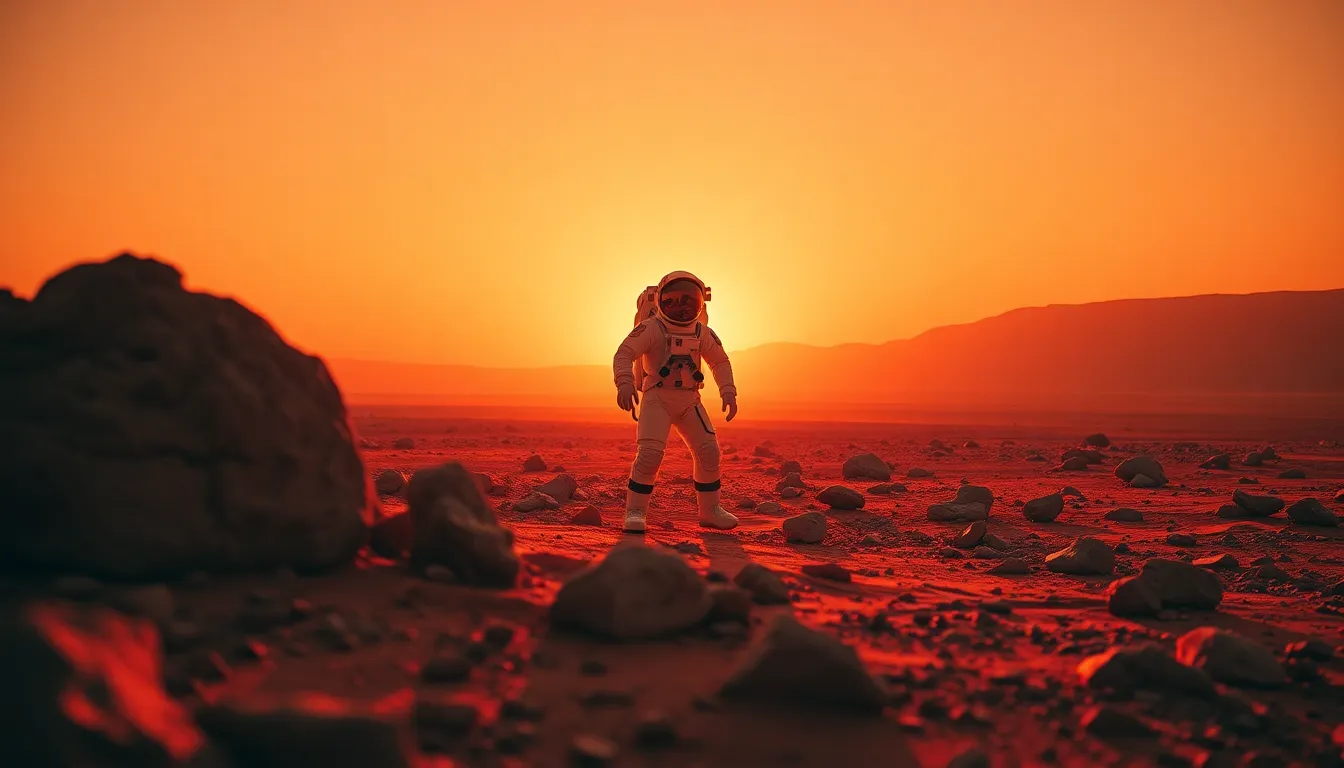 Astronaut Exploring Mars at Sunset