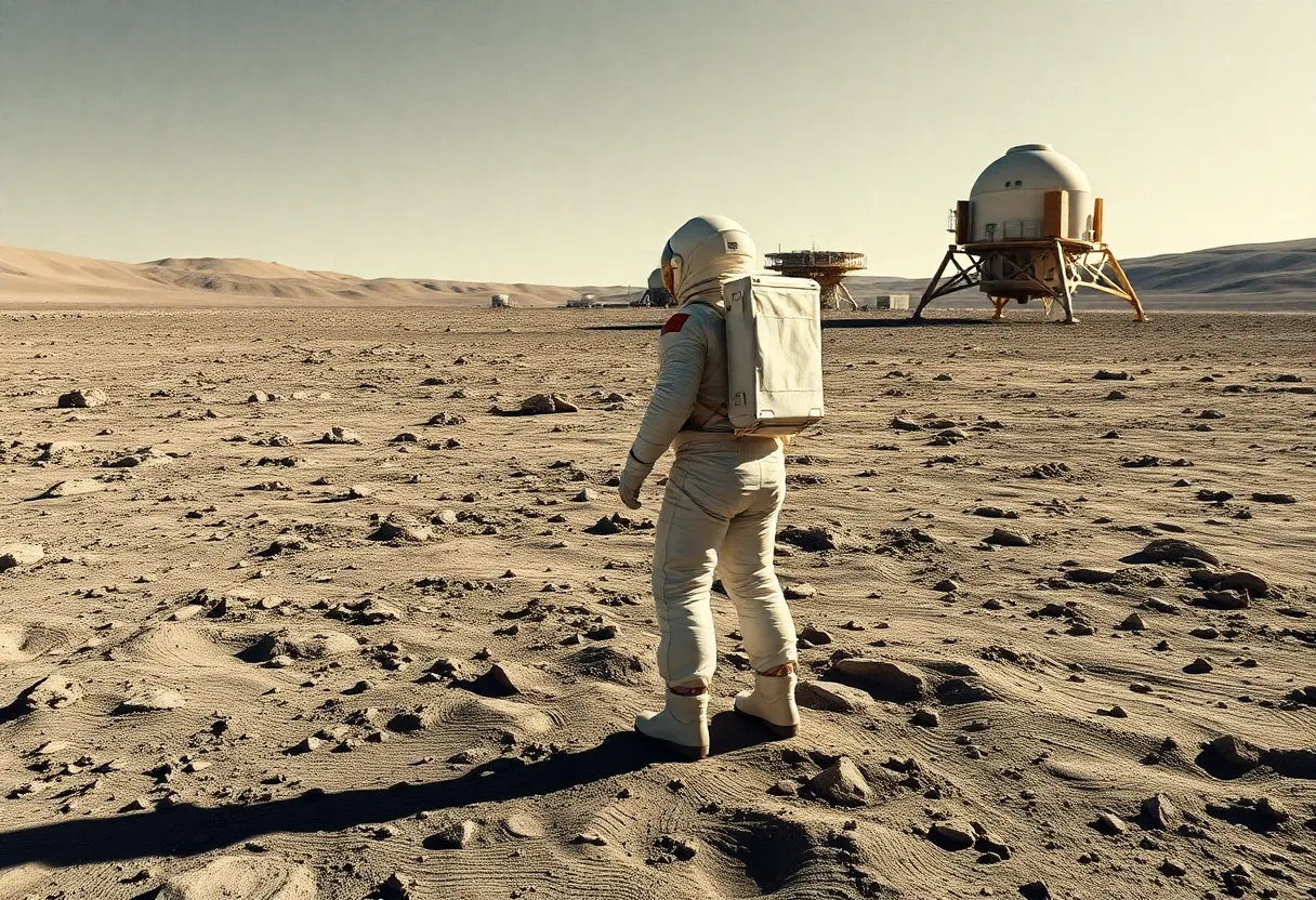 Astronaut on the Lunar Surface Gazing at Earth