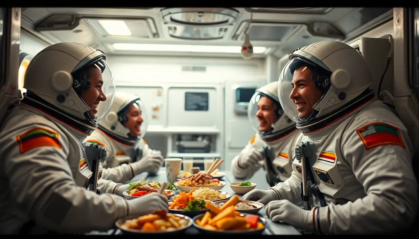 Astronauts Enjoying a Meal in Space Station