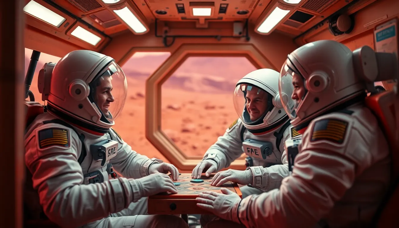 Astronauts Playing Board Game on Mars