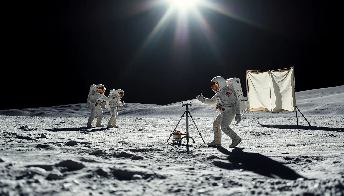 Astronauts Conducting Lunar Experiments
