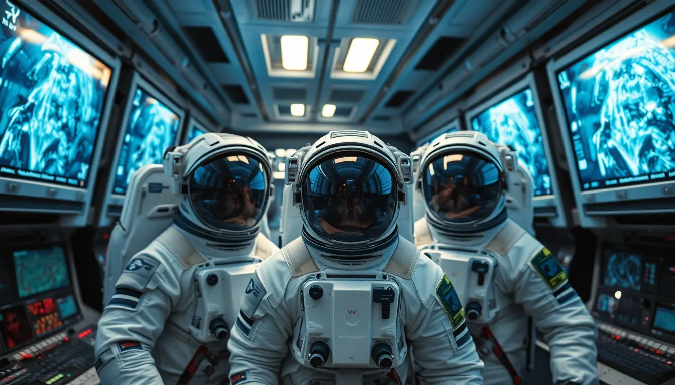 Astronauts in High-Tech Control Room
