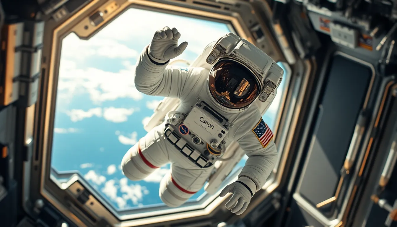 Astronaut Floating Inside the ISS
