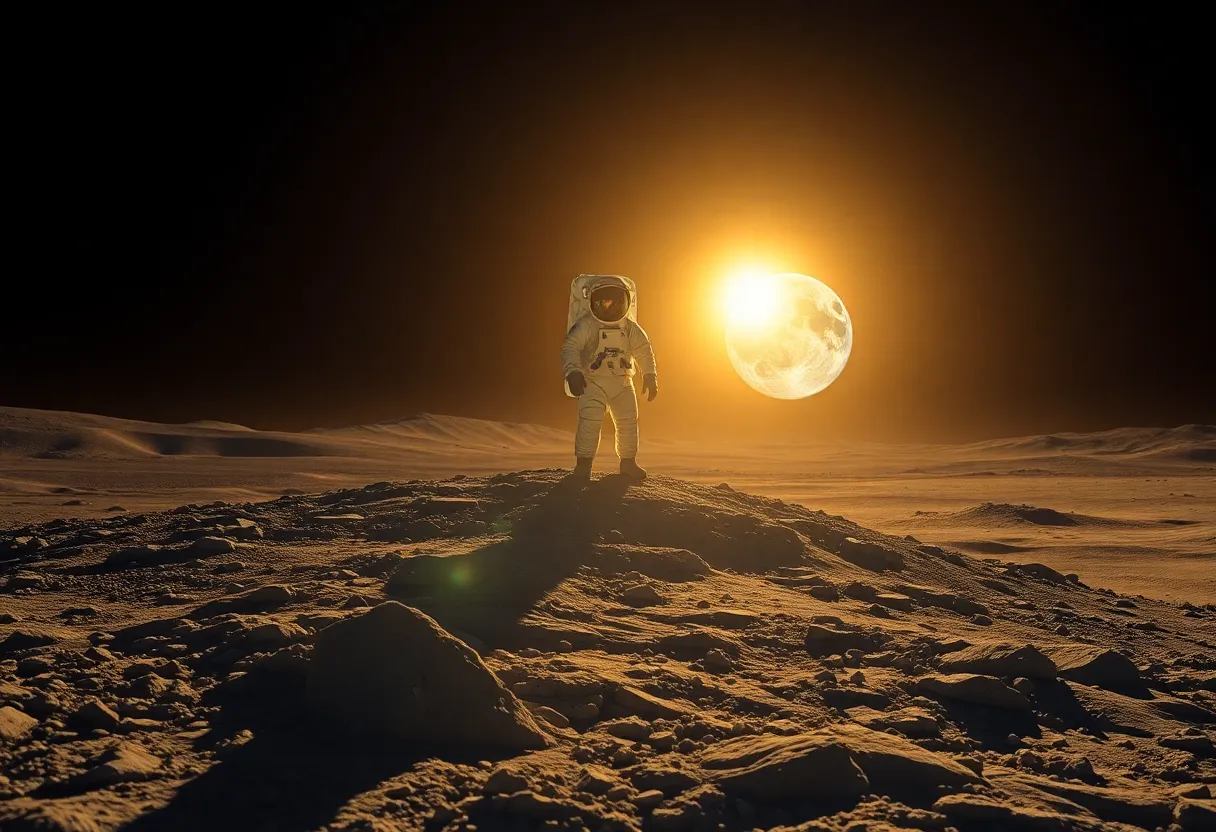 Astronaut on Lunar Hill with Earth