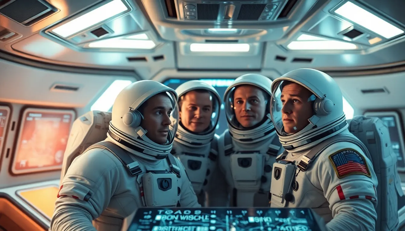 Astronauts Exploring Holographic Display Inside Spacecraft