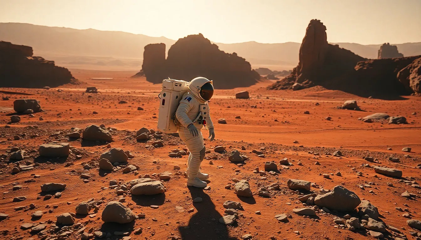 Astronaut Exploring Martian Landscape