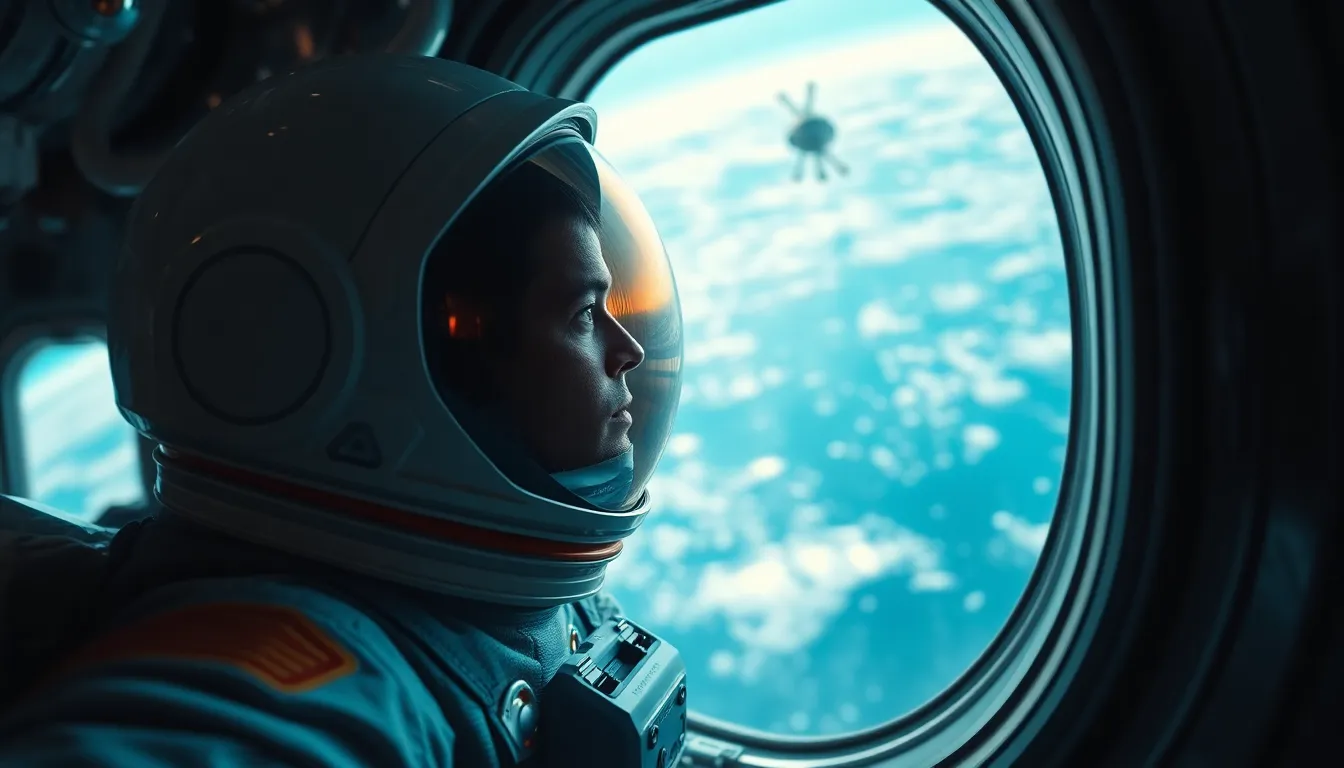 Astronaut Inside Spacecraft Cockpit This photorealistic image features an astronaut inside the cockpit of a spacecraft, focused on the control panel. The cool lighting emphasizes the high-tech atmosphere, while the blurred background enhances depth. The textures of the smooth helmet and detailed controls provide a clear contrast that draws the viewer in. This shot captures the awe of space exploration, showcasing the astronaut's heroic spirit and technological surroundings.